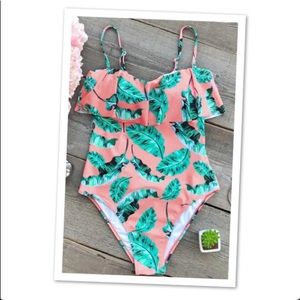 CUPSHE Flounce One Piece Palm Print